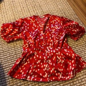 Topshop retro red and white spotty blouse